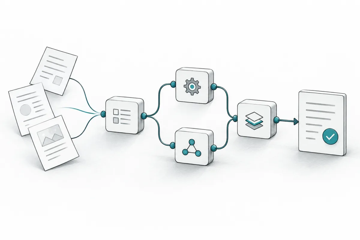 Des idées deviennent une suite de modules connectés menant à un résultat vérifié.